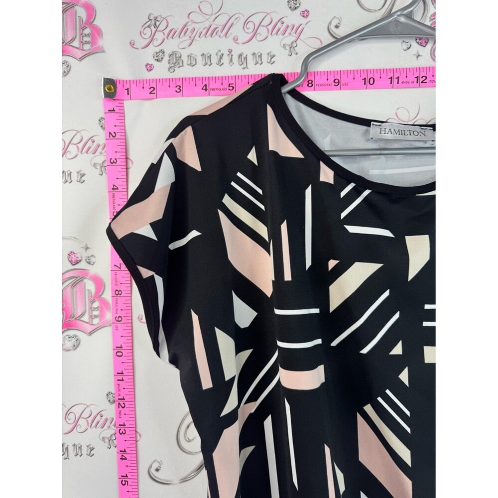 Hamilton tshirt tie up Black Geometric Short Sleeve Tie-Waist Top Blush & Cream - Picture 5 of 10